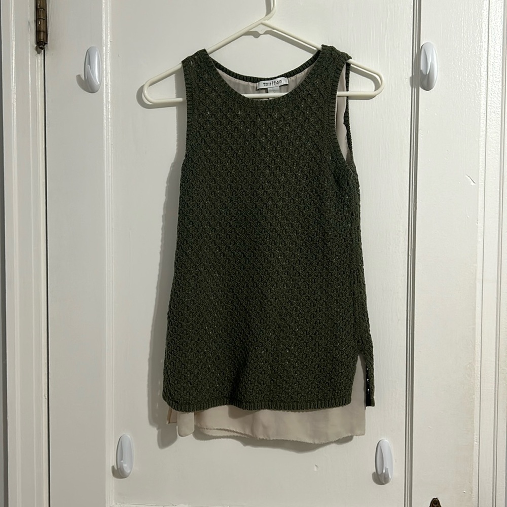 White House Black Market layered tank top green with beige lining